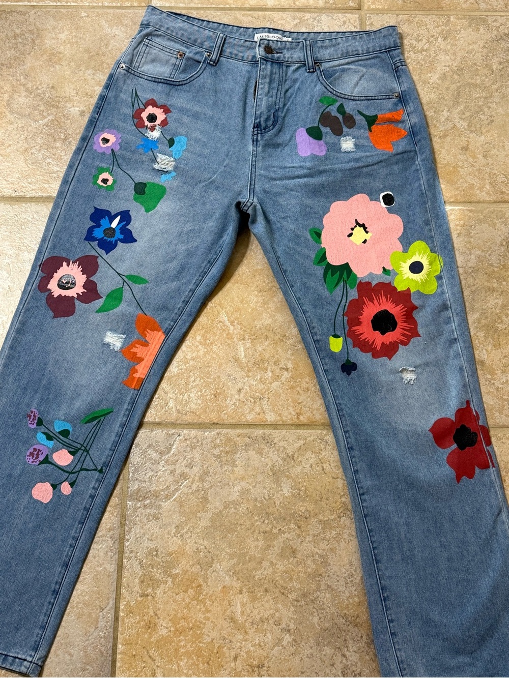 Floral painted MISSLOOK Women’s Blue Jeans